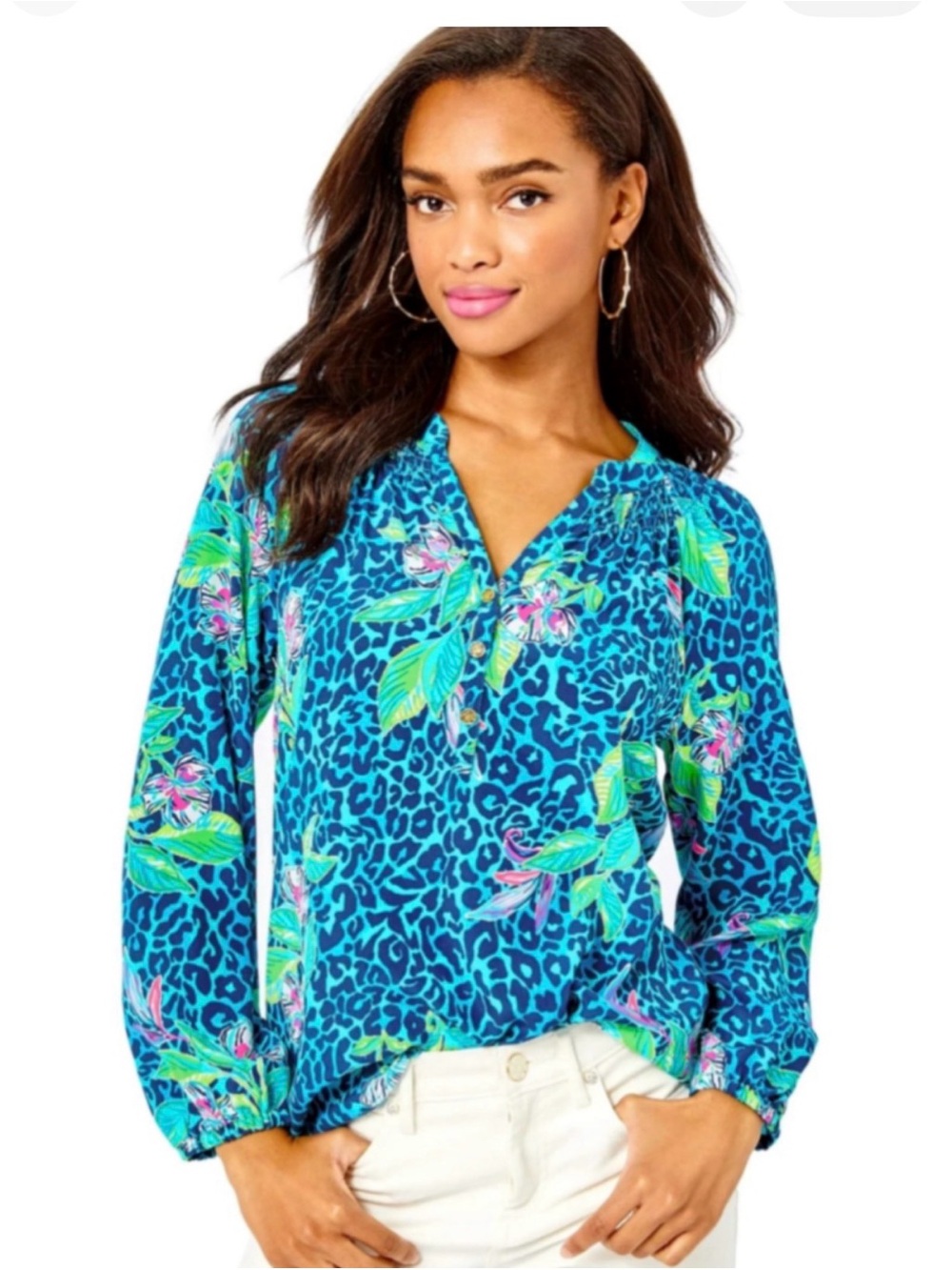 Lilly Pulitzer Floral Silk Long-sleeved Blouse Small